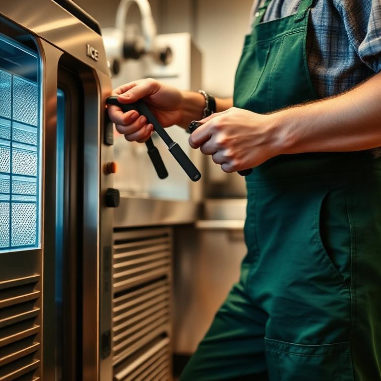 Techniker repariert eine gewerbliche Eismaschine